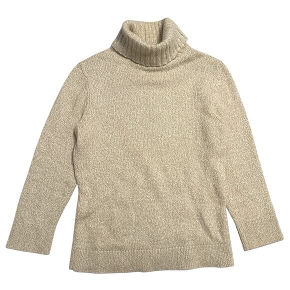 Express Women’s L Beige Turtleneck Sweater Soft Cashmere Cotton Knit Minimalist - Picture 1 of 8